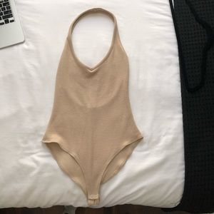 Tan Halter Backless Bodysuit